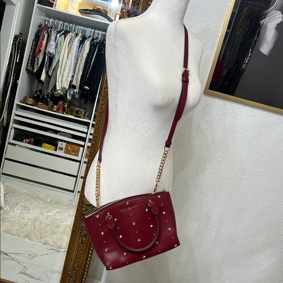 Real Michael Kors Burgundy Studded Women's Bag - Picture 2 of 8